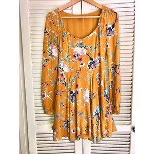 Long sleeve flower print skater dress